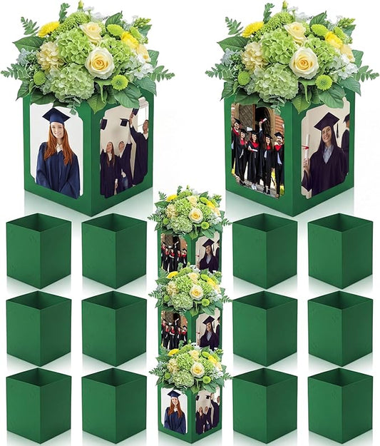 Spiareal 12 Pcs Graduation Box Centerpieces for Table 6/7 Inch Photo Display Congrats Grad Party Favor Gift College Picture Box Photo Props Frame for Graduation Table Decoration(Green)