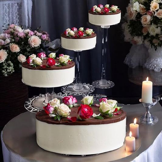 4 Tier Acrylic Cake Stand Set - Heavy Duty Round Wedding Cake and Cupcake Stand Combo for Valentine Table, Wedding, Party, Birthday - Crystal Clear Cake Stand, Dessert Display Stands