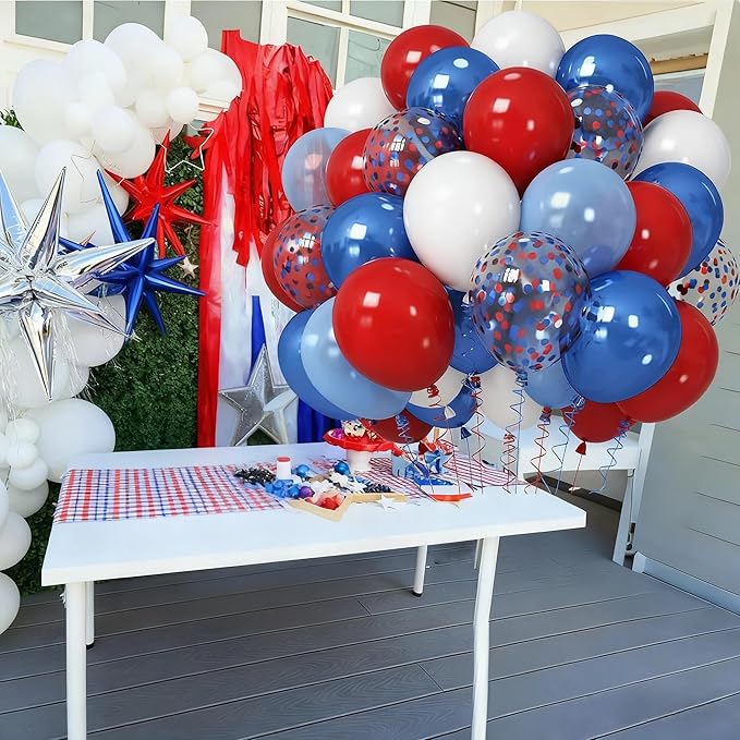 Red White Blue Balloons, Memorial Day Patriotic 250th Anniversary USA Blue Red Latex Helium Balloon for Patriotic 4th of July Independence Day Baseball Birthday Graduation Party Decorations