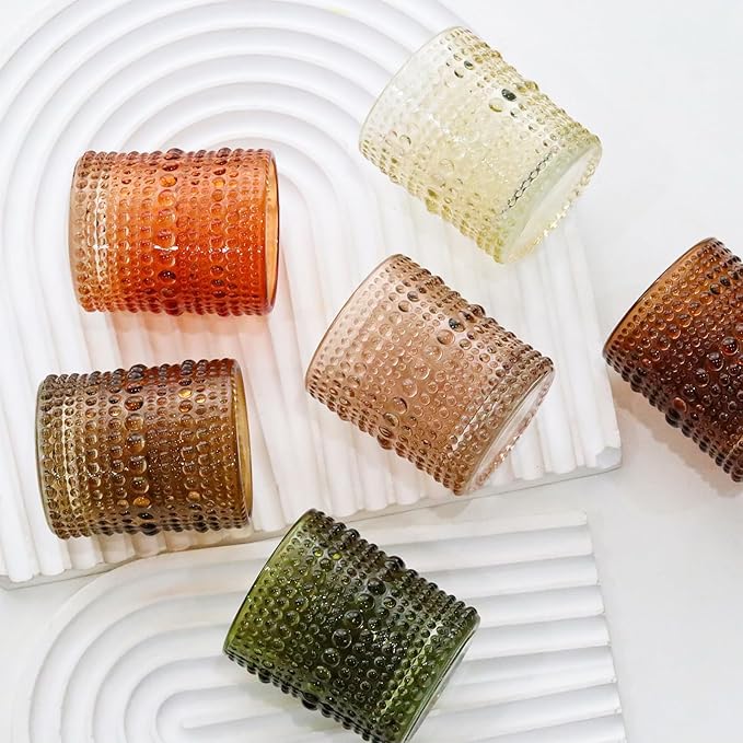 WDHODEC Glass Tealight Candle Holders Set of 12 - Brown Green Vintage Hobnail Votive Holders for Fall, Winter Wedding, Christmas Table Centerpiece Decor