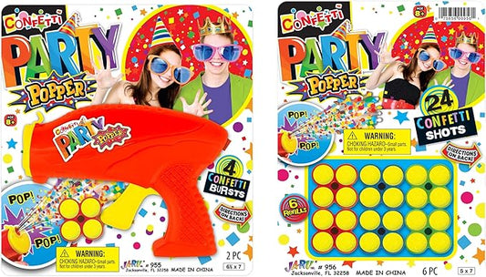 JA-RU Confetti Poppers for Kids with Refills (1 Confetti Gun & 28 Shots) Colorful Party Poppers Confetti Shooters, Party Favors for Wedding, Birthday & New Year’s Eve. 955-1-956-1s