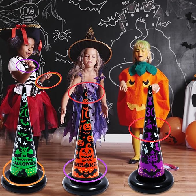 Halloween Party Games, Inflatable Witch Hat Ring Toss Games for Kids Adults Family Indoor Outdoor Toys & Decorations