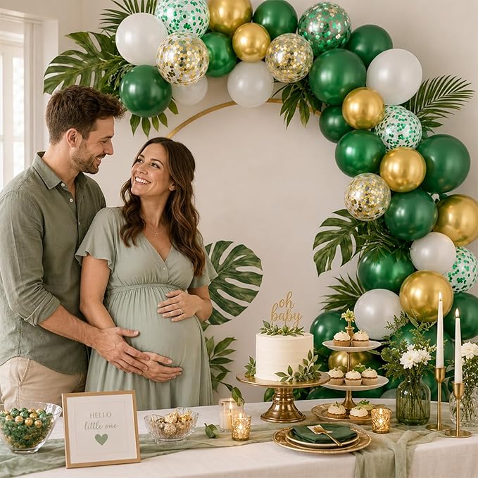 Green and Gold Balloons, 60PCS Metallic Gold and Green Balloons Set, 12 Inch Metallic Confetti Latex Balloon Helium for Birthday Safari Jungle Baby Shower Anniversary Graduation Party Decor