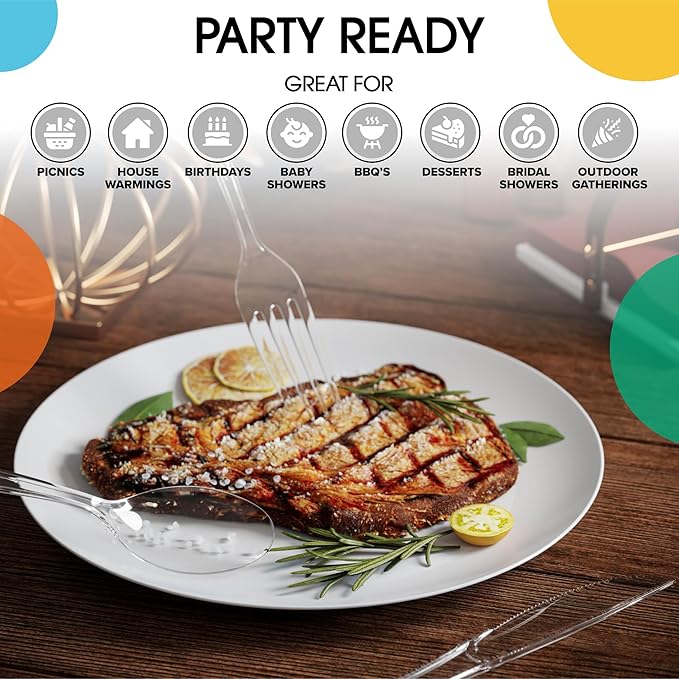 Party Solids Clear Plastic Silverware Heavy Duty 150 Pieces Clear Disposable Silverware Heavy Duty, Utensil Sets, 50 Of Each Forks, Knives & Spoons Disposable Cutlery Set For Party Supplies