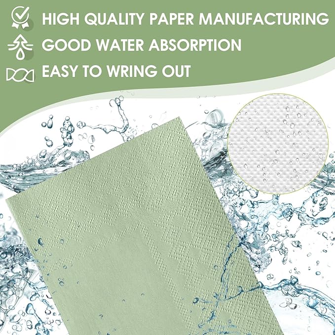 100 Pack Sage Green Paper Napkins Sage Green Guest Napkin Disposable 2 Ply Decorative Solid Color Hand Towels Dinner Napkins for Bridal Shower Baby Shower Wedding Birthday Dinner Party Supplies