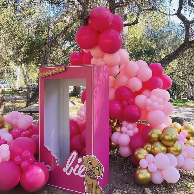 Hot Pink Balloons Garland Arch Kit 180pcs with Star - 22 18 12 10 5in Different Size Shades of Pink White and Gold Balloons for Valentine's Day Birthday Baby Shower Wedding Party Decorations