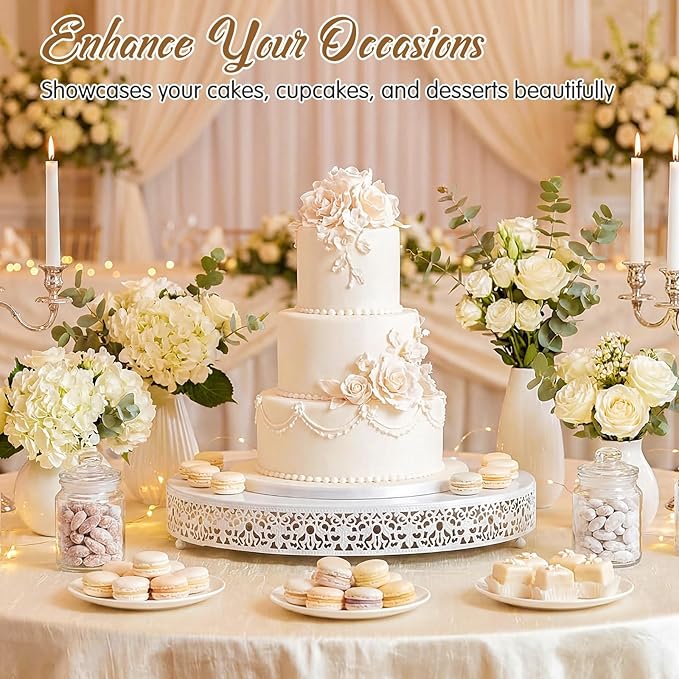 Wenqik 18 Inch White Cake Stand Set Metal Round Cupcake Dessert Stand with Cake Cutting, Spatula Wedding Cupcake Pastry Display Candy Holder Display for Wedding Party Birthday Baby Shower(Classic)