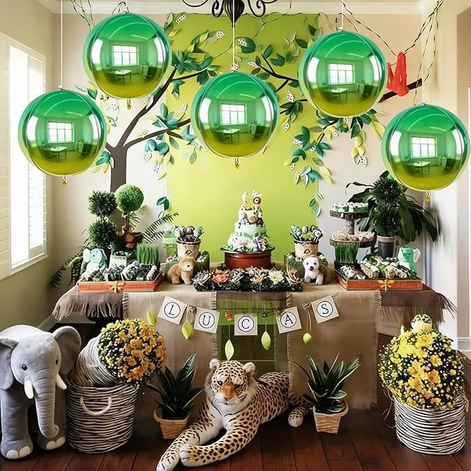 TONIFUL 8Pcs 22Inch Large Colorful Green 4D Giant Round Foil Balloon 4D Metallic Mylar Sephere Balloons for Christmas New Year Birthday Party Graduation Wedding Bridal Shower Decoration Supplies
