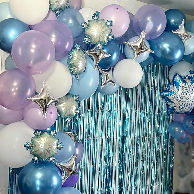 Paready Frozen Balloons, 60 Pcs 12 Inch Purple Blue Balloons White and Snow Confetti Latex Balloons for Girls Frozen Theme Party Supplies Ice Snow Theme Birthday Baby Shower Winter Party Decorations