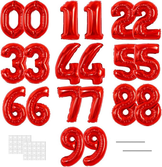 TONIFUL Number Balloons 16 Inch Fat Red 2 Set 0-9 Number Mylar Foil Balloons 20 Pcs Custom digitalal for 2026 New Year Eve Birthday Party Engagement Graduations Anniversary Baby Shower Decor