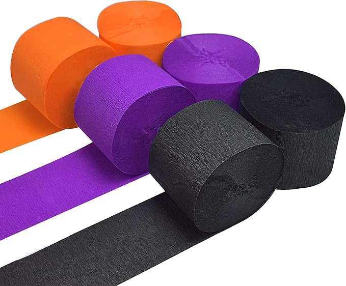 FOONEA Halloween Crepe Paper Streamers - 6 Rolls 492ft Colorful Crepe Paper for Halloween Party, Wedding, Birthday & Baby Shower Decorations