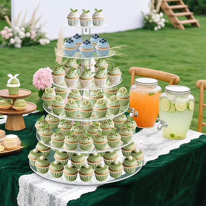 6 Tier Large Cupcake Stand, Tiered Acrylic Cupcake Holder Stand for 80 Cupcakes, Clear Cupcake Tower for Wedding,Birthday,Party