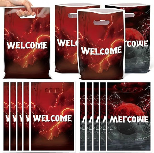 Andi Cppss Stranger Birthday Party Favor Bags - 50PCS Double-Sided Spooky Themed Favor Goodie Bags Retro Scary Party Decorations Plastic Gift Bag with Handle for Horror Movie Lover Birthday Decoration