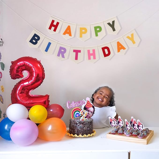 Colorful Happy Birthday Banner - Rainbow Birthday Party Decorations,Bohemian Felt Happy Banner,Colorful Felt Garland Photo Backdrop,Boho Rainbow Party Wall Hanging Decorations