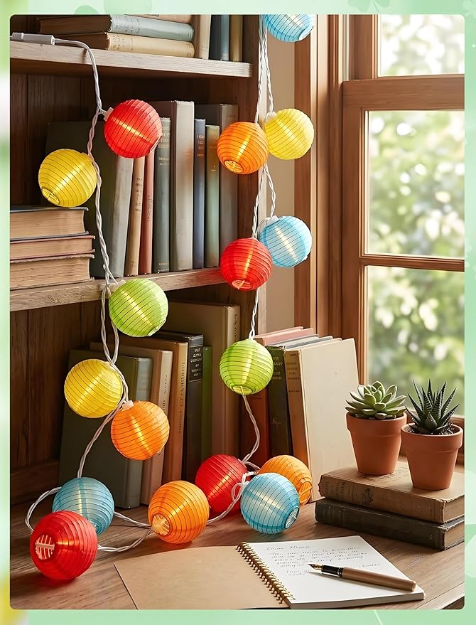 GOOTHY 8.5Ft Multicolor Lantern String Lights Outdoor, Plug in Christmas Decorations String Lights with 10 Mini Colorful Lanterns, Hanging Lanterns Lights for Outdoor Bedroom Bistro Garden Xmas Party