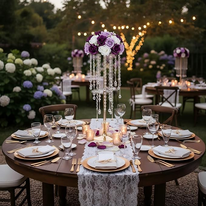 21.6in Gold Wedding Centerpieces for Table, 2Pcs Tall Vases Wedding Centerpieces with Sparkling Crystal Beads, Metal Flower Stand for Wedding Reception Party Events Home Decor