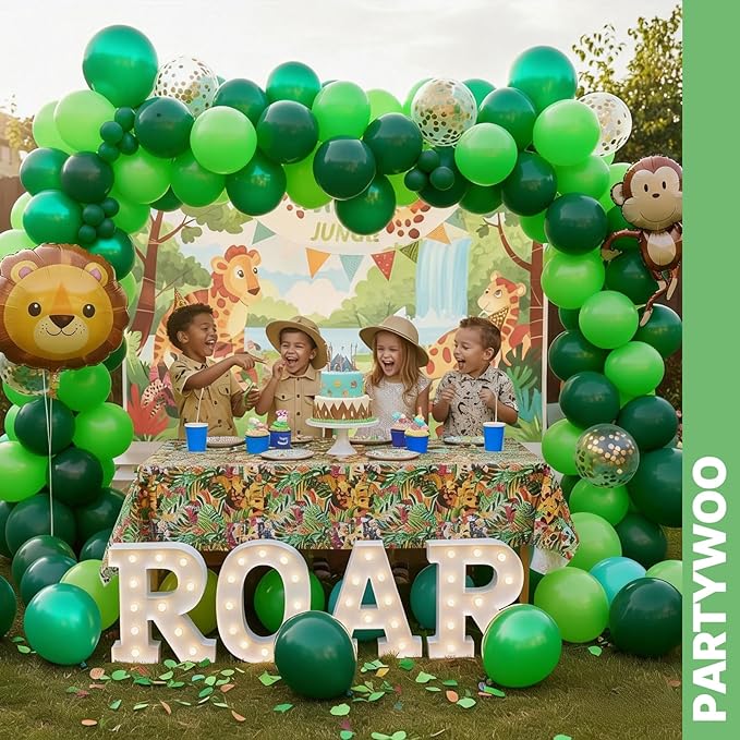 PartyWoo Green Balloons 66pcs 12 Inch Light Lime Dark Emerald Hunter Forest Metallic Green Gold Confetti Balloons for Baby Shower Wedding Engagement Jungle Woodland Birthday Party Decorations