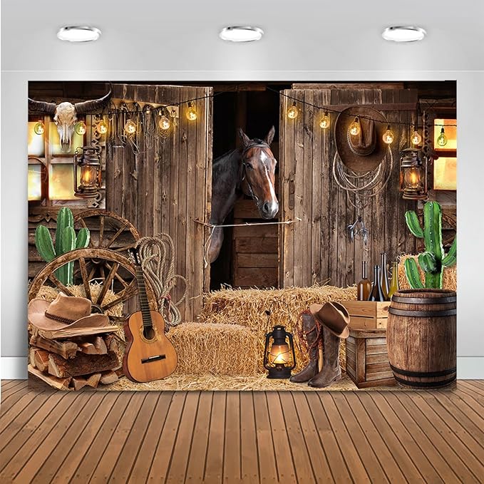 Mocsicka Western Cowboy Backdrop - Wild West Rodeo Barn Backdrops for Photoshoot Western Theme Party Decoration(Brown, 6x4ft)