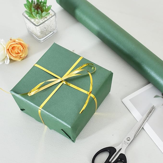 BEISHIDA Dark Green Gift Wrapping Paper Solid Color Pearly-Lustre Wrapping Paper Roll Matte Gift Wrap Paper,Packing Paper for Wedding,Birthday,Graduation,Christmas Wrapping Paper(17inches X 32.8ft)