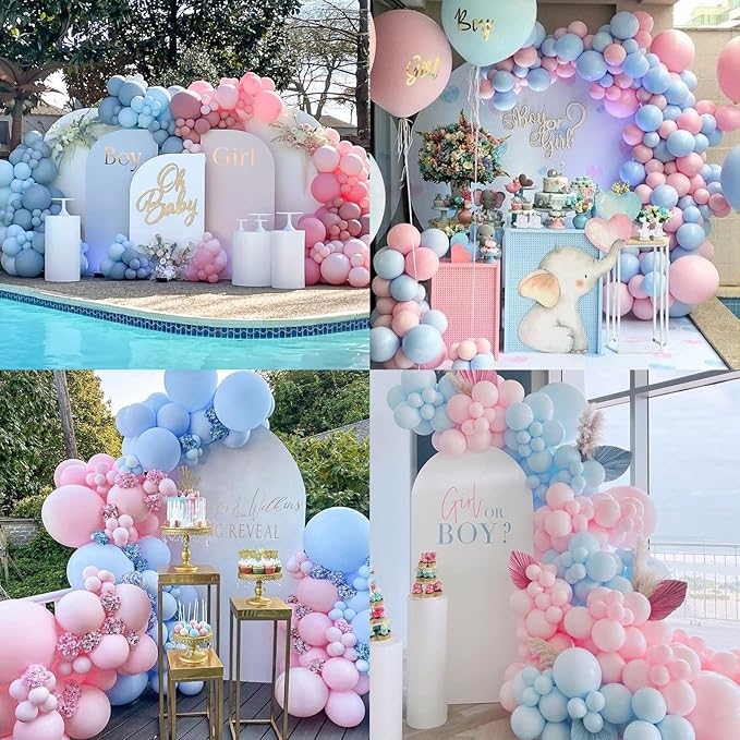 CANREVEL Gender Reveal Pink and Blue Balloons 120 pcs Macaron Blue Pink Latex Balloons Garland Arch kit for Baby Shower Birthday Bridal Shower Wedding Anniversary Party Decorations