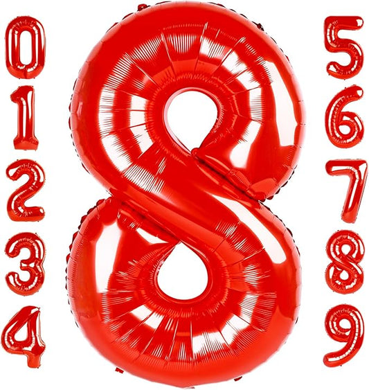 40 Inch Number 8 Balloon, Red 8 18 28 80 Birthday Balloons for Men Boys, 8th Birthday Decorations Party Supplies, Wedding, Graduations