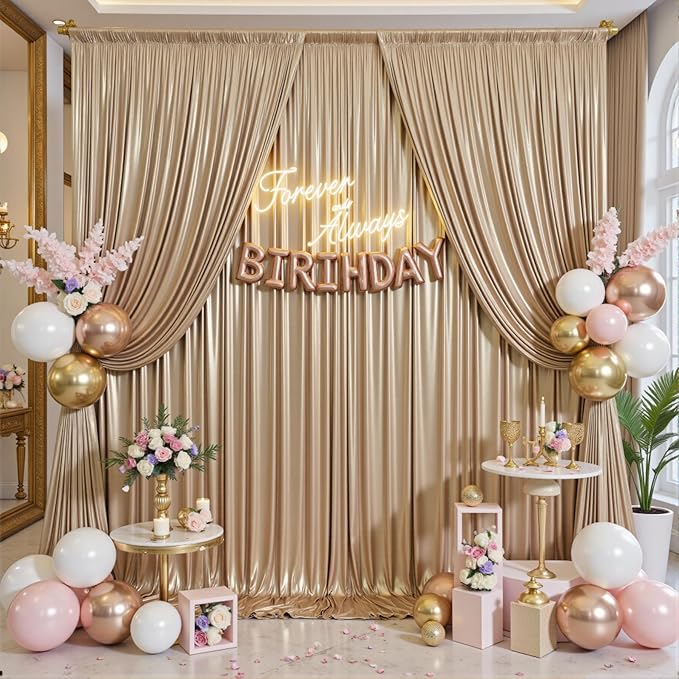 20x12FT Champagne Sequin Backdrop Curtain for Party - 4 Panels 5x12FT Wrinkle-Free Shimmer Drapes for Birthday, Wedding, Christmas, Decorations & Photography