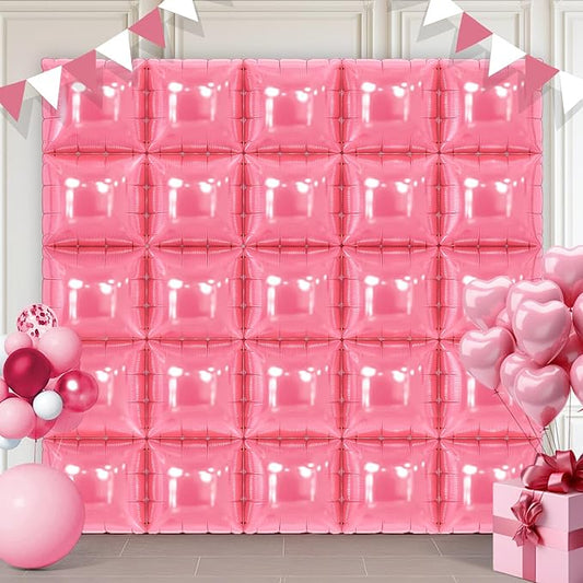 Pink Square Foil Balloons 25 Pcs Metallic Pink Balloons Wall Backdrop for New Year Graduation Birthday Bridal Shower Party Arch Backdrop Decorations