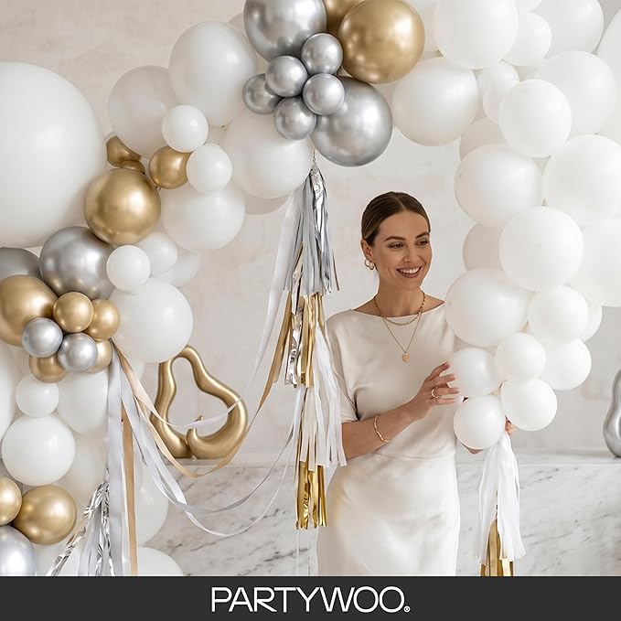 PartyWoo White Balloons 155pcs Different Sizes Pack of 18 12 10 5 Inch Matte White Latex Balloon Arch Kit Garland for Wedding Bridal Graduation Baby Shower Birthday Party Decorations White-Y13
