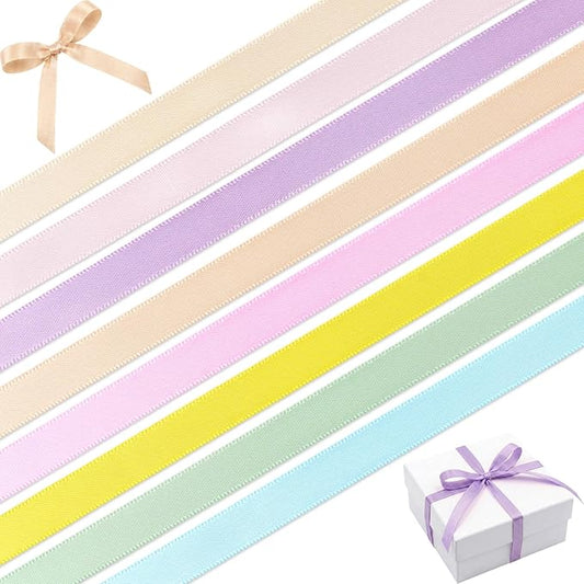 Pastel 3/8 Inch Grosgrain Ribbon Set, 8 Pack x 3 Yards (24 Yards Total), Craft Ribbon for Easter Hair Bows Gift Wrapping Baby Shower Spring Party Decoration