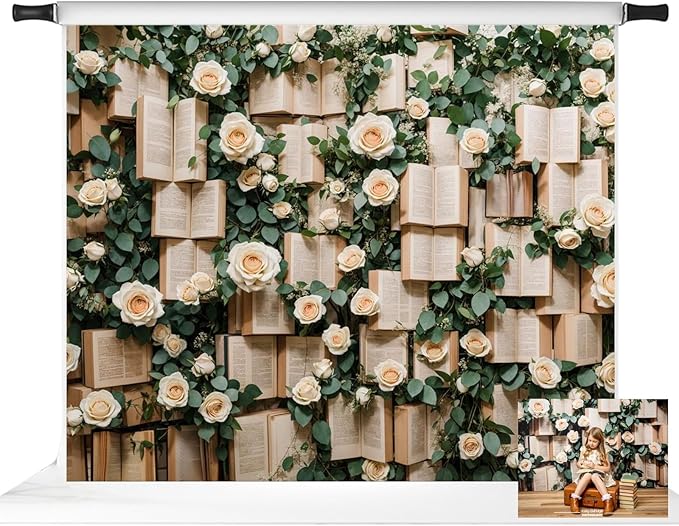 Kate 10x8ft/3x2.5m Book Backdrop for Photography Flower Photoshoot Background Photo Video Studio Props