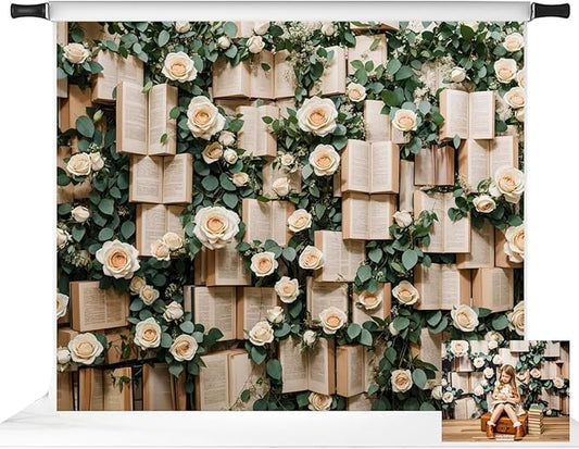 Kate 10x8ft/3x2.5m Book Backdrop for Photography Flower Photoshoot Background Photo Video Studio Props