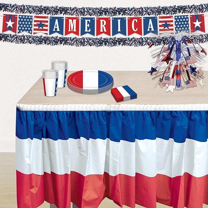 Beistle 50281-RWB 6-Ply Red, White and Blue Metallic Festooning Garland, 4" x 15'