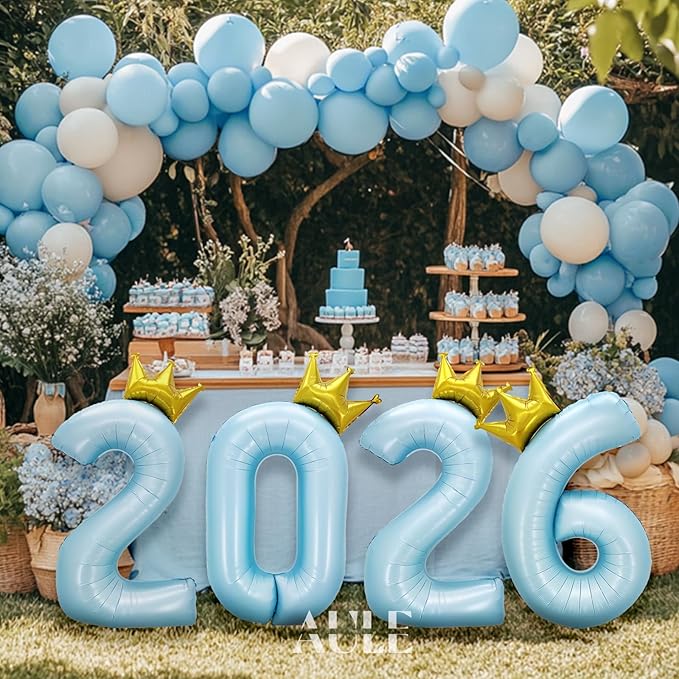 AULE 40 Inch Big Light Blue 0 Balloon Number with Crown Large Foil Helium Number Balloons 0-9 Jumbo Giant Happy Birthday Party Decorations Huge Mylar Anniversary Party Supplies