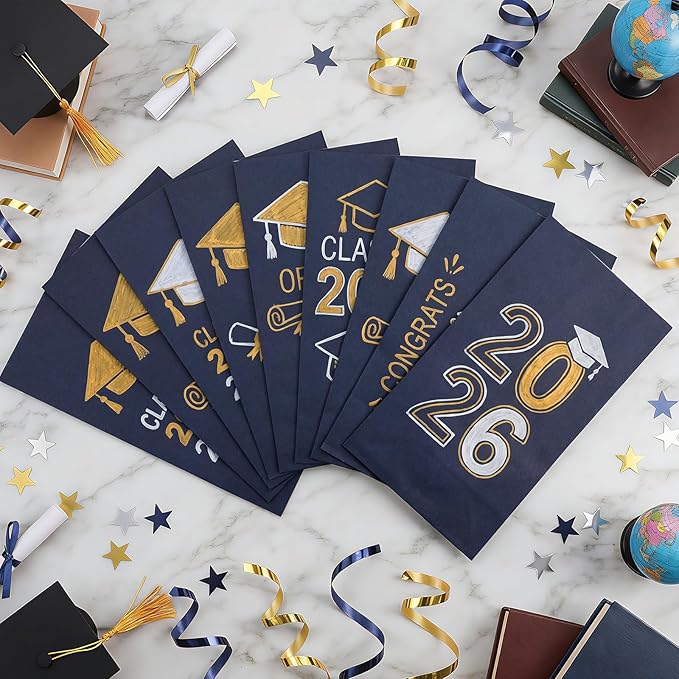 woric 36PCS Navy Blue Party Favor Bags with Stickers Small Kraft Graduation Gift Bags Self Stand Goodie Bag for Small Gifts, Retail, Merchandise, Graduation, Wedding, Kids Birthday Party Favor
