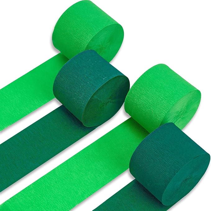 PartyWoo Crepe Paper Streamers 4 Rolls 328ft, Shades of Green for Party, Wedding, Birthday & Baby Shower Decorations (1.8 Inch x 82 Ft/Roll)