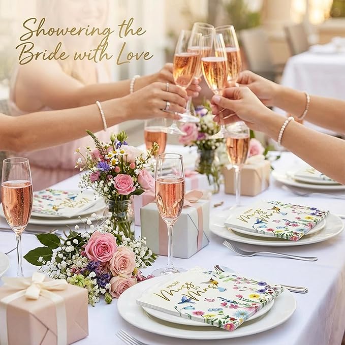 100 Pcs Paper Napkins Disposable, Miss to Mrs Floral Cocktail Napkins, Decorative Dinner Napkins Bulk, Guest Towels for Bathroom, Wedding, Bridal Shower & Engagement Party Decorations