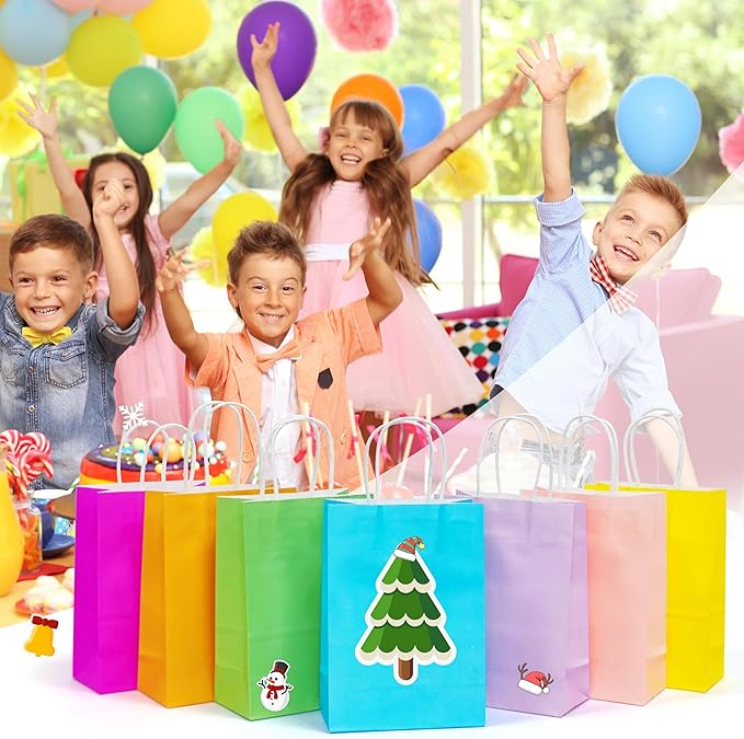 25 PCS Small Gift Bags Green Kraft Paper Bags with Handles for Party Favor (8.2 x 6 x 3.1 In)