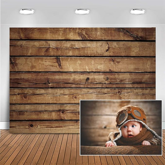 Mocsicka Brown Wood Backdrop Rustic Wood Wall Photography Background for Party Vintage Wooden Floor Baby Shower Birthday Cake Smash Kid Adult Portrait Photoshoot Prop (8'x6')