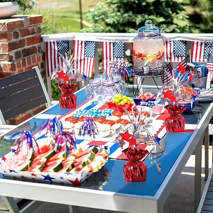 Canlierr 4 Pcs 4th of July Table Decorations, Patriotic Metallic Foil Spray Star Centerpiece for 250th Anniversary, Red White and Blue USA Flag Decor for Memorial Day, Independence Day, Party Supplies