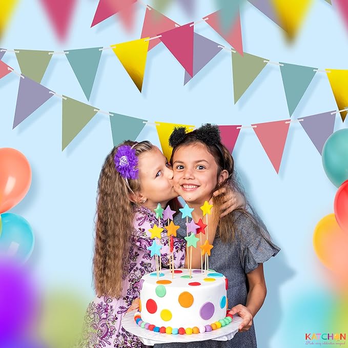 KatchOn, Multicolor Pennant Banner - 60 Ft, 8 Strings, No DIY | Multicolor Flag Banner | Pennant Flag for Birthday, Wedding, Baby Shower, Classroom Decoration | Colorful Garlands for Party Decorations