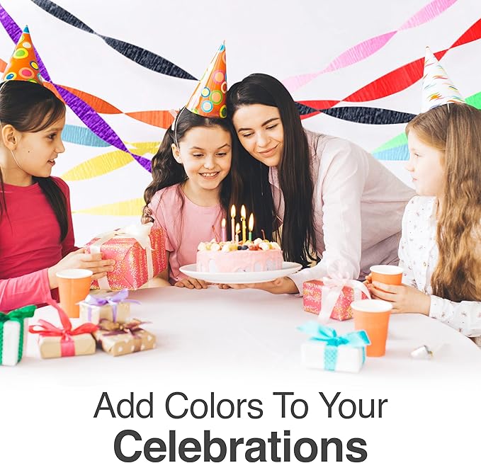 Party Crepe Paper Streamers - 8 LG Rolls, 2in x 120ft - Colorful Decorative Creped Roll for All Events Birthday, Festival, Wedding, Backdrop or Photo Booth Decoration, Flower Making | Assorted Colors