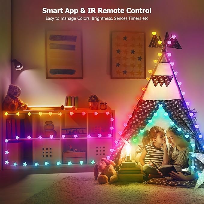 16.5ft Star String Lights, 33 LED RGB Color Changing String Fairy Lights, Smart APP & IR Remote Control, 200+ Scene Modes for Bedroom Backdrop Indoor Outdoor Christmas Decorations