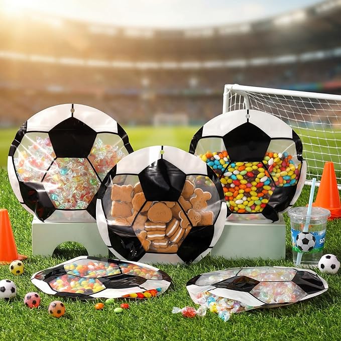Resurhang 60 Pcs Soccer Party Treat Bags Candy Zipper Cute Soccer Food Goodie Gifts Bags Resealable Sport Themed Snack Candy Containers for Sport Birthday Baby Shower Supplies