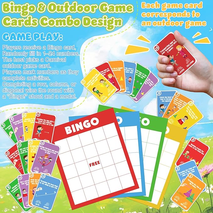 KUBUSFLY Potato Sack Race Bags, 116 Pcs Outdoor Carnival Games for Kids, Lawn Field Day Games Set with Bean Bags, Ring Toss, Cones, Bingo Cards, Carnival Yard for Family Adults Kids Birthday Party