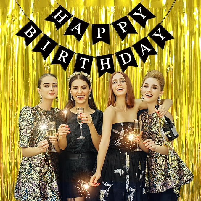 Happy Birthday Banner - Black Birthday Decorations Birthday Sign - for Birthday Party Backdrop Decor, Black Happy Birthday Sign Party Hanging Supplies for Girls Boys and Women