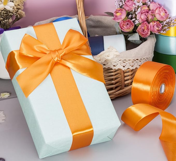 YASEO 1 1/2 Inch Orange Solid Satin Ribbon, 50 Yards Craft Fabric Ribbon for Gift Wrapping Floral Bouquets Wedding Party Decoration
