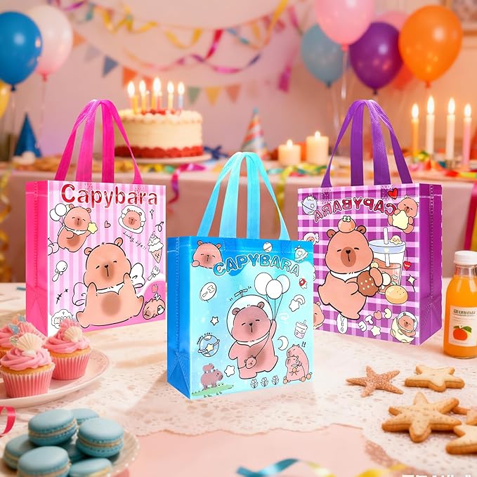 Pinsit 40 PCS Capybara Party Favors Bags, Non Woven Capybara Gift Bags, Cute Reusable Gift Bags with Handles for Boys Girls Birthday Baby Shower Party Supplies