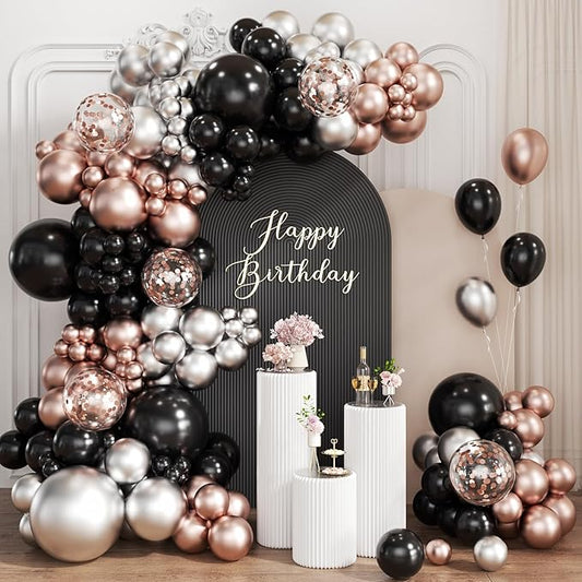 Black Gold and Silver Balloon Garland Arch Kit, 167Pcs Latex Balloons Different Sizes 18 12 10 5 inch for Graduation Birthday New Year Retirement Wedding Party Decorations