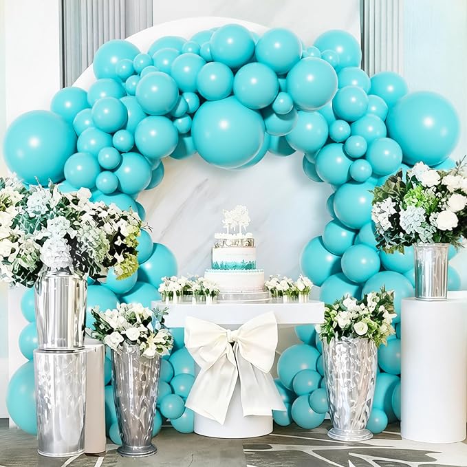Amandir 153pcs Teal Balloons Arch Garland Kit Different Sizes 18 12 10 5 Inch Turquoise Dark Teal Blue Aqua Latex Balloon for Birthday Wedding Gender Reveal Engagements Mermaid Pool Party Decorations