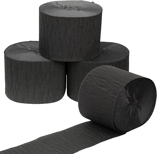 Black Streamers 4 Rolls, 328 Ft Black Crepe Paper, Streamer Party Decorations for Birthday, Wedding, Showers (1.8 in x 82 ft/Roll)